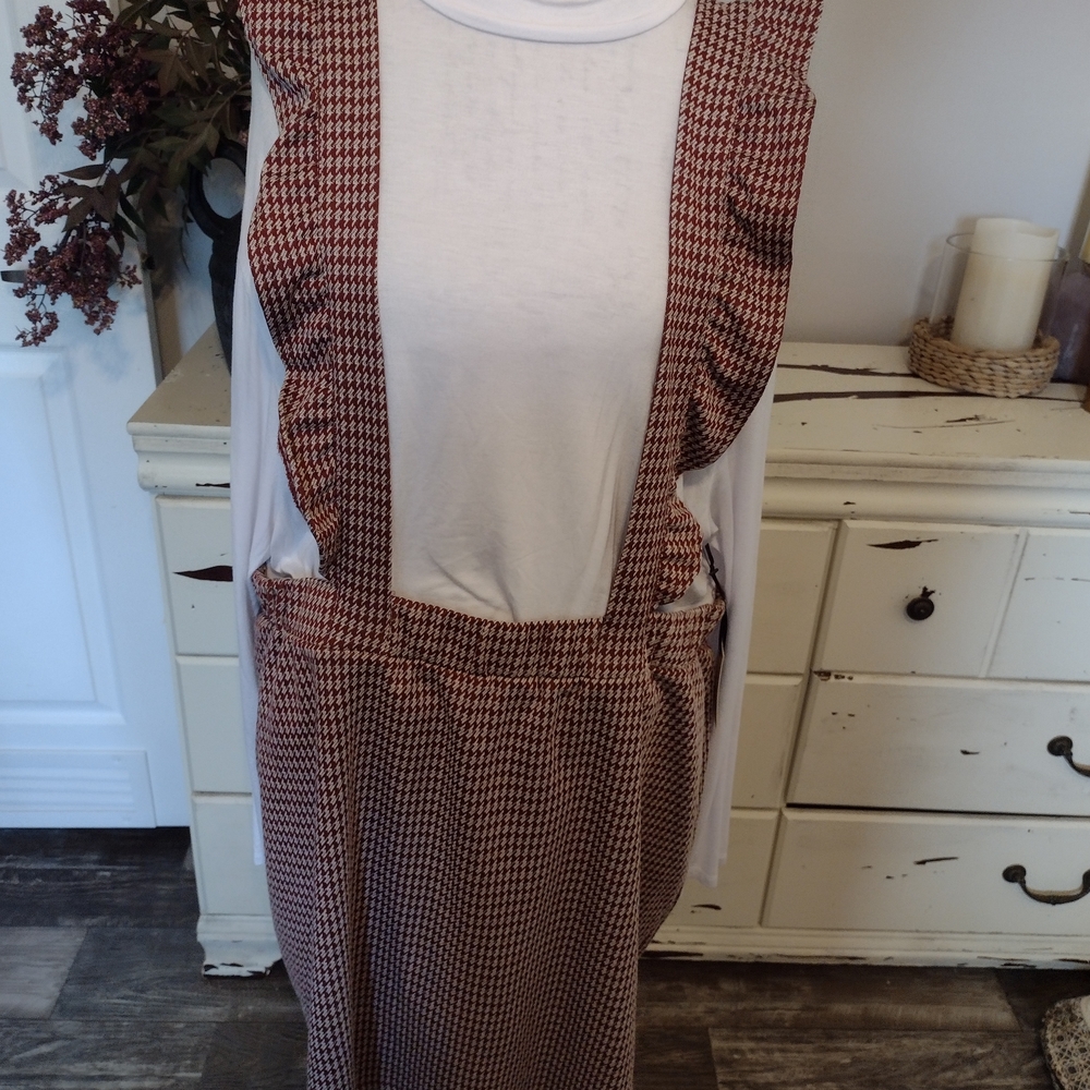 Brown Houndstooth Pinafore Dress
